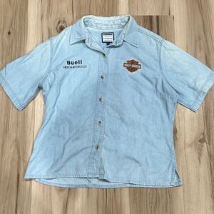 Harley Davidson Vintage Embroidered Naples Button Down Denim Shirt Women’s Large